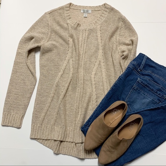 Dress Barn Sweaters - Tan Cable Knit Sweater with orange and red thread